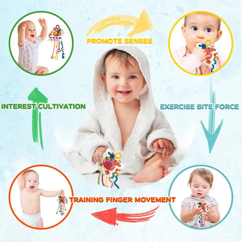 Jouet Bébé Sensoriel Multicolore – Tirage de Cordes & Motricité (6–36 mois)