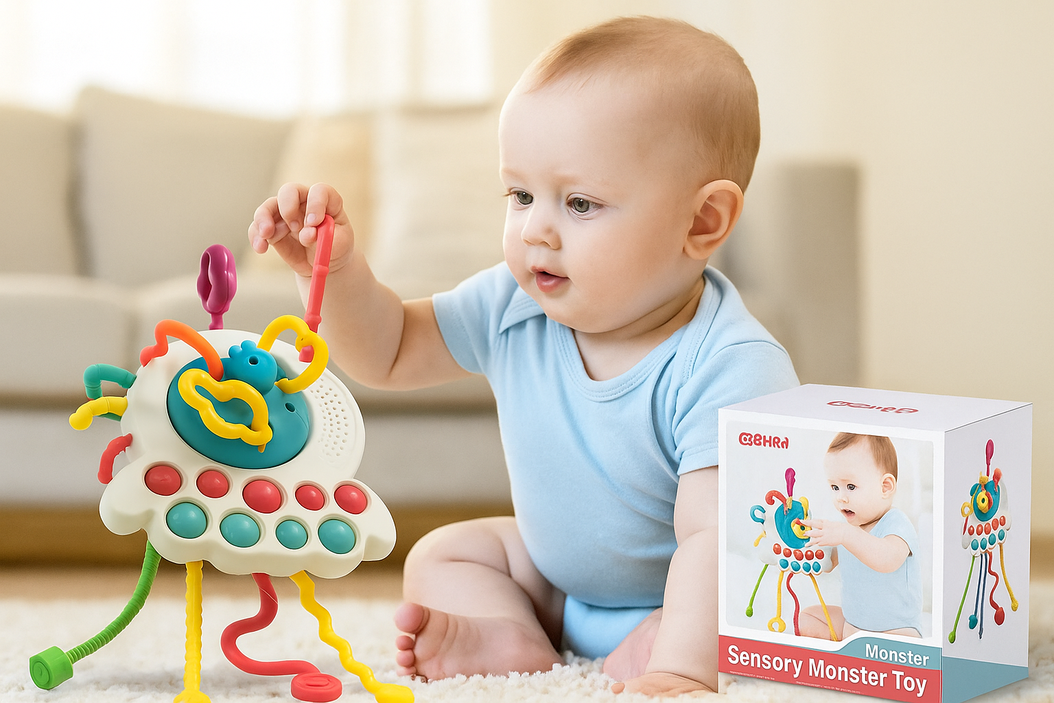 Jouet Bébé Sensoriel Multicolore – Tirage de Cordes & Motricité (6–36 mois)